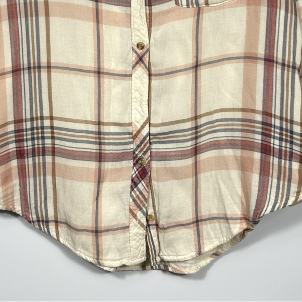 Abercrombie&Fitch Plaid Flannel Long Sleeve Button Down Top Cream Size L - Picture 4 of 9